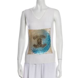 Chanel White Interlocking CC Logo sleeveless top 4 US sz